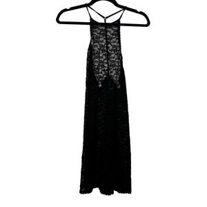 Vintage Victoria's Secret High Neck Halter Full Lace Y Back Slip Dress Black Sma